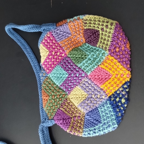 Handmade crochet small crossbody purse multicolor patchwork button closure - Picture 4 of 8